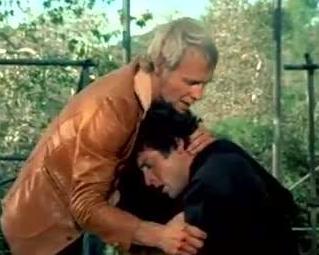 A collection of photos of Starsky & Hutch and David & Paul hugging and kissing
